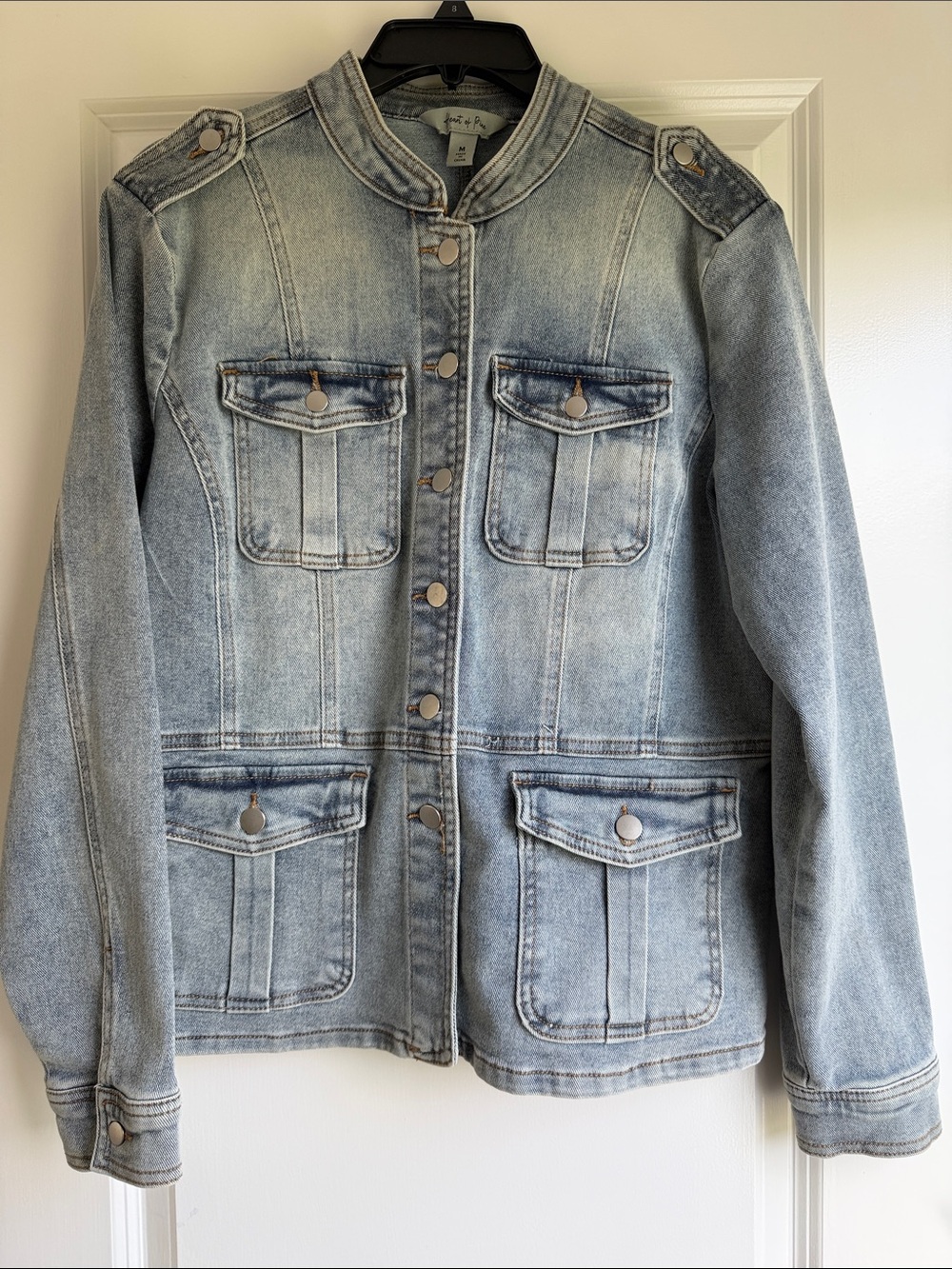 Light Blue Denim Military-Style Jean Jacket - WORN ONCE!!